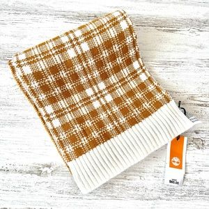 NWT TIMBERLAND Plaid Knit Scarf OS Cream Mustard